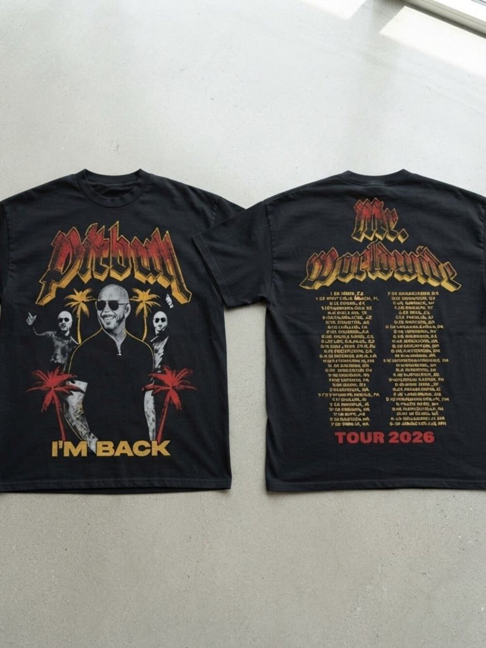 Pitbull I'm Back World Tour 2026 Shirt 2 Black T-Shirt S-4XL